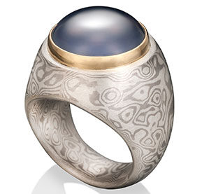 Chris Ploof mokume gane blue chalcedony ring