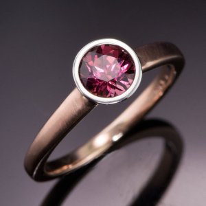 Nodeform Weddings Rhodolite Garnet Palladium Bezel Solitaire Engagement Ring with Narrow Rose Gold Ring Band
