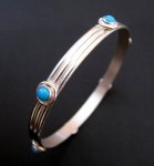 Rita Moehler Sterling Silver Turquoise Bangle Bracelet, Handmade Silver and Turquoise Metalwork