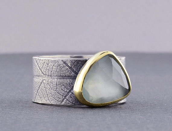 Hammer and Verse Aquamarine Rose Cut Sterling and 18k Gold Ring-1