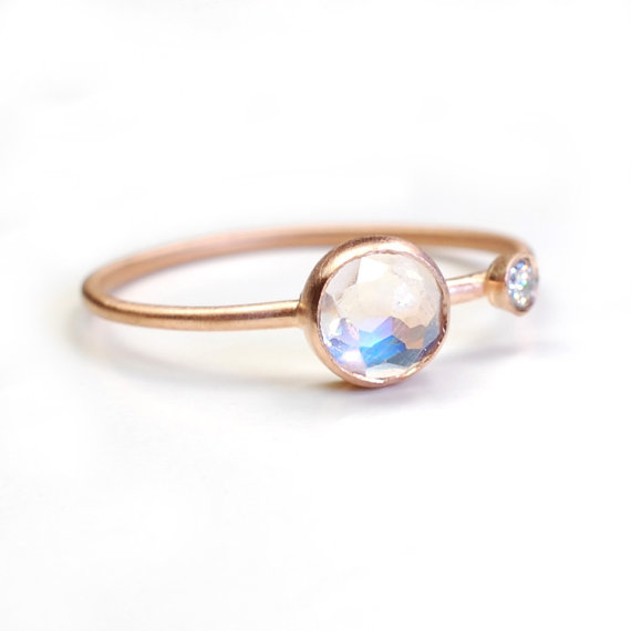 NIXIN rainbow moonstone, diamond and 14k gold ring