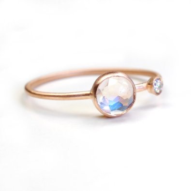 NIXIN rainbow moonstone, diamond and 14k gold ring