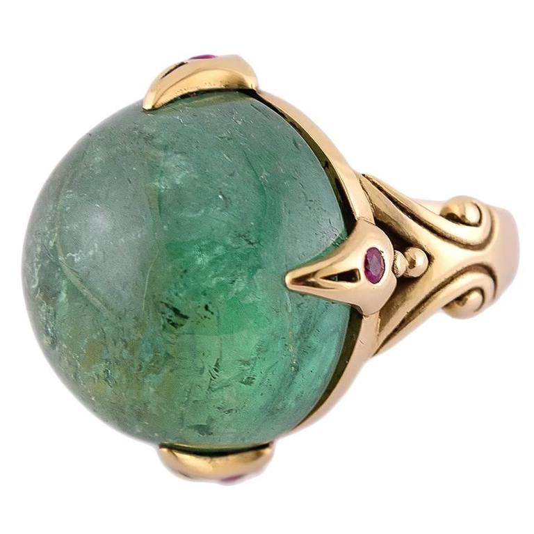Large Green Tourmaline Ruby Gold Dragon's Eye Ring $6,885