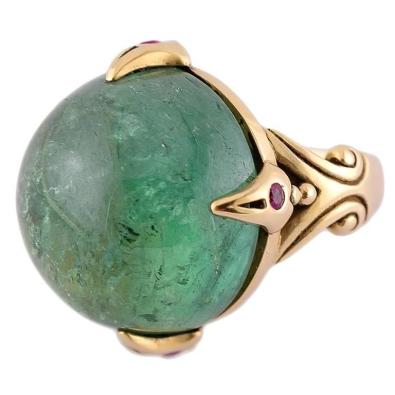 Large Green Tourmaline Ruby Gold Dragon's Eye Ring $6,885