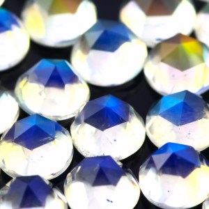 Rainbow moonstone 3mm rose cut round AAA, $3