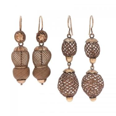 Victorian Drop Earrings with Woven Hair in Gold