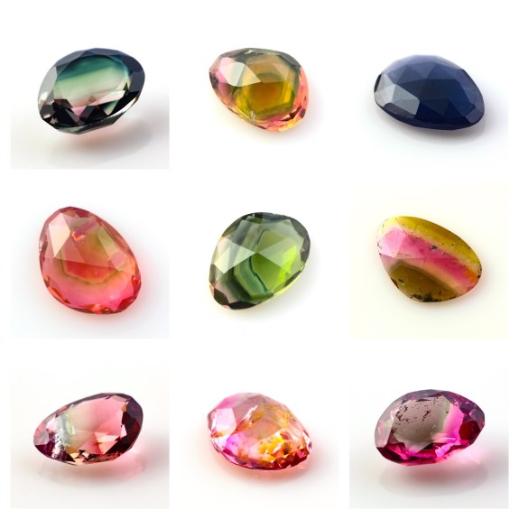 Joopy Gems bi-colour tourmaline rose cut freeforms