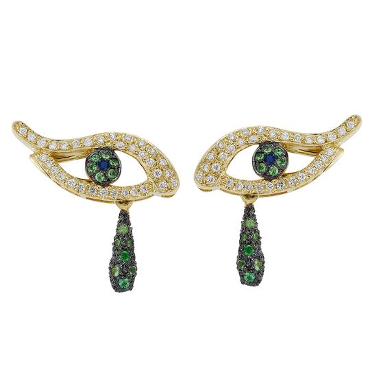 Ileana Makri Angry Tear Stud in 18k Gold with Diamonds, Sapphires and Tsavorites, $4540 USD