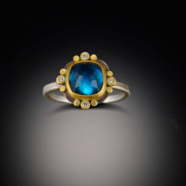 Ananda Khalsa London Blue Topaz Ring with Diamond Dots, $1,190