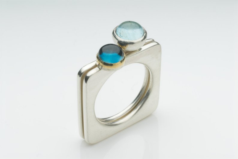 Barbara S Jewellery Aqumarine and Topaz Contemporary Stacking Ring, $485