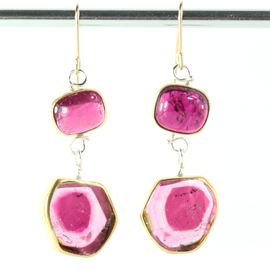 Leda Jewel Company Rubellite Earrings with watermelon tourmaline drops