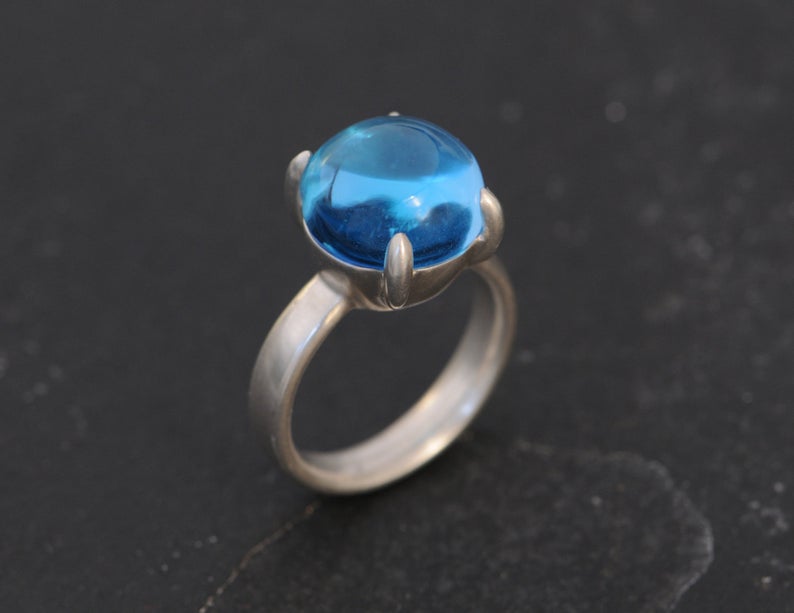 William White Blue Topaz Cabochon Ring, $594