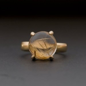 William White Big Rutilated Quartz Cabochon Ring in 18K Yellow Gold