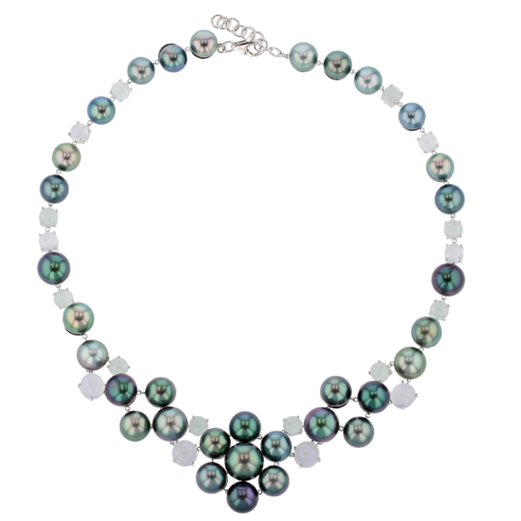 Hinerava Chalcedony & Aquamarine Tahitian Pearl necklace