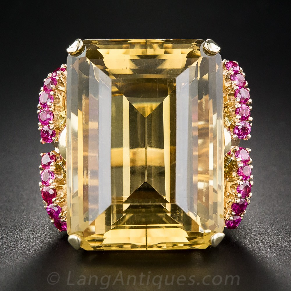 Lang Antiques 1940s Citrine and Ruby Ring