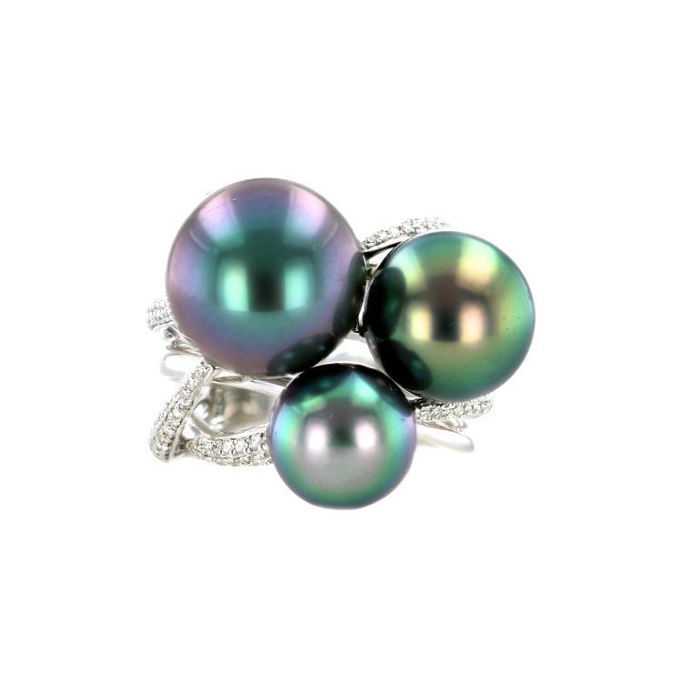 Hinerava Pearls Tri-color Diamond & Pearl Ring