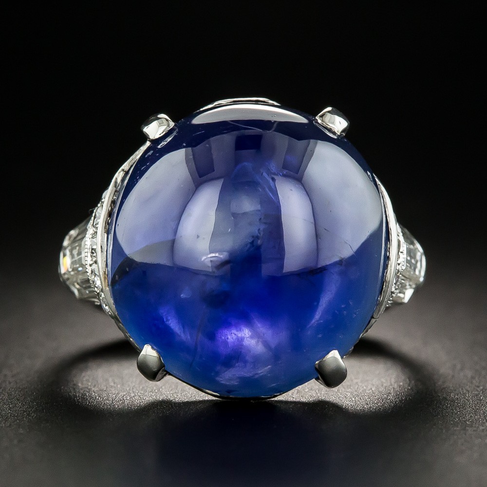 Lang Antiques Art Deco Burmese Sapphire and Diamond Ring