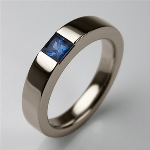 Stephen Einhorn Times Square 4 Ring White Gold and Princess Cut Blue Sapphire
