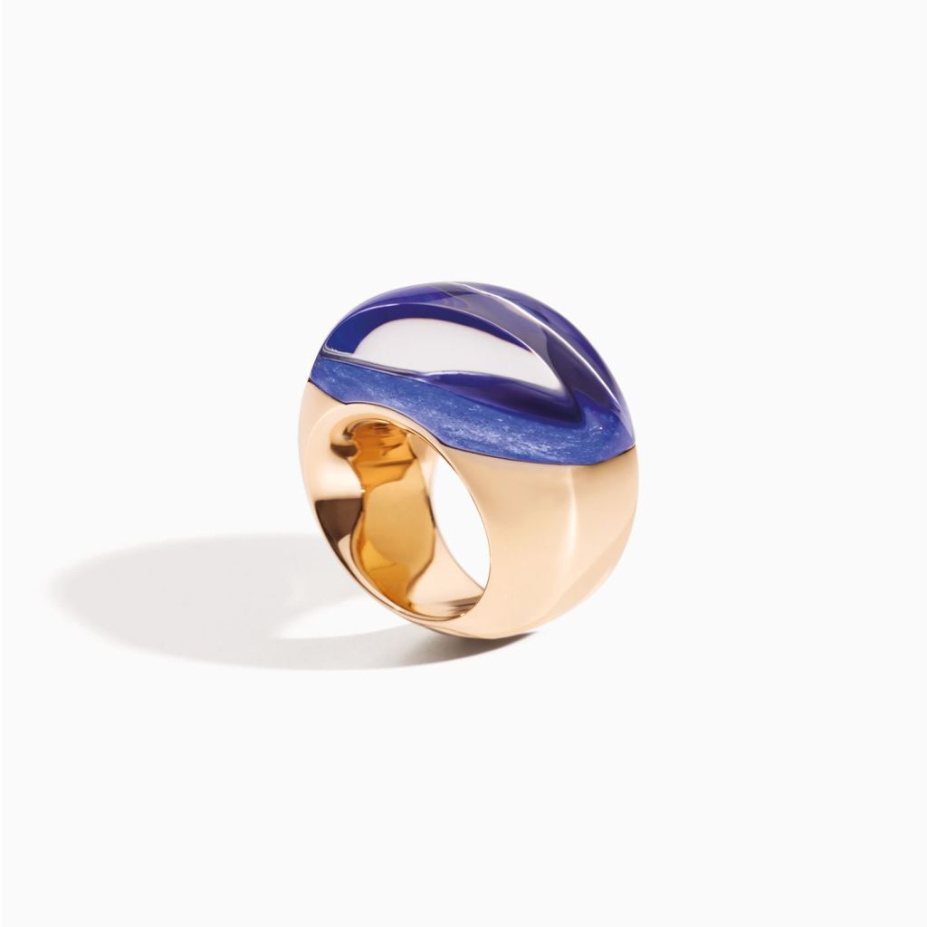 Vhernier Aladino Rose Gold Lapis and Rock Crystal Ring