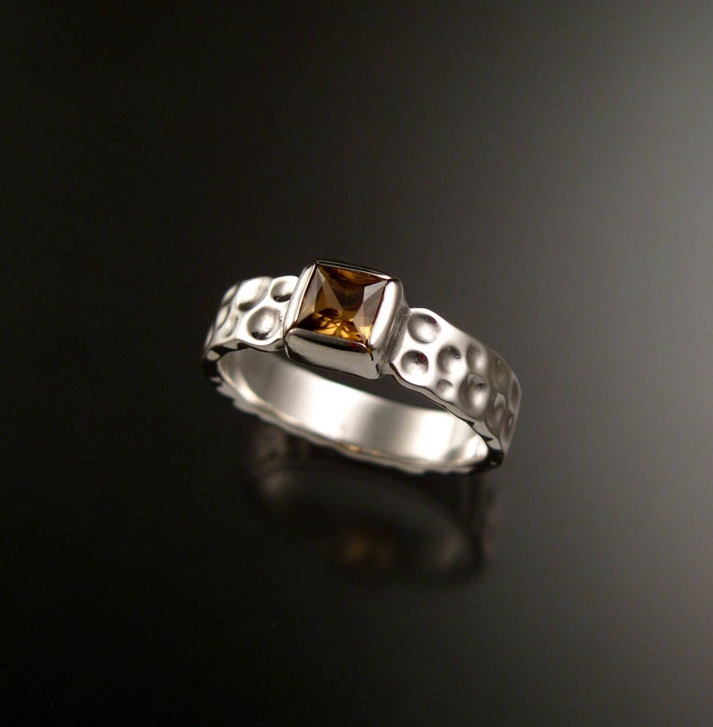 Stone Fever Zircon square Moonscape ring handcrafted in Sterling Silver