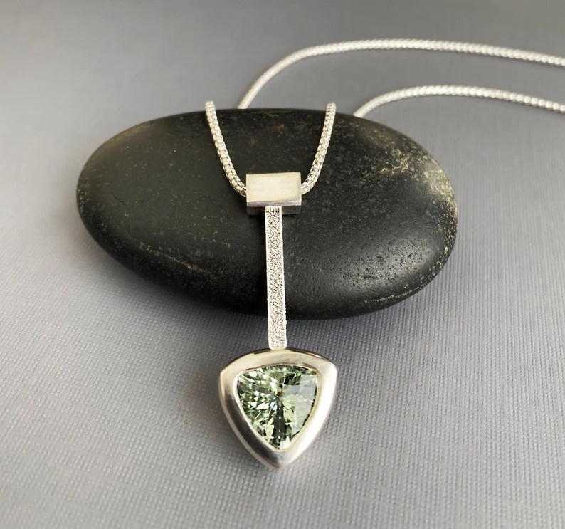 Corilu Designs Prasiolite Trillion Cut Pendant