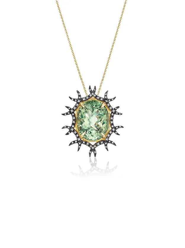 Yoki Collections Green Amethyst and Diamonds 18K Gold Brooch-Pendant